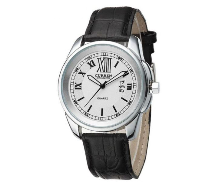 Curren 8060 Chronometer Quartz Watch For Men Black And White - Zoom Image