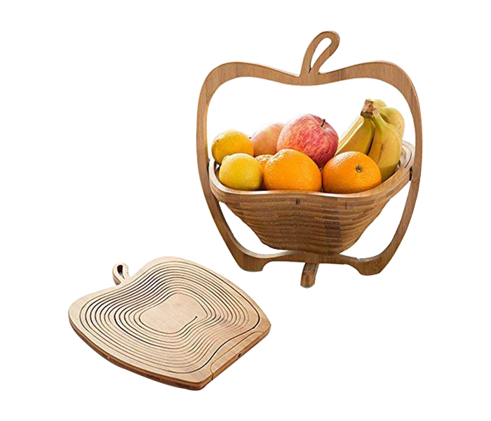 Apple Shaped Wooded Decorative Bamboo Fruit Basket Bowl - Brown - Zoom Image 4