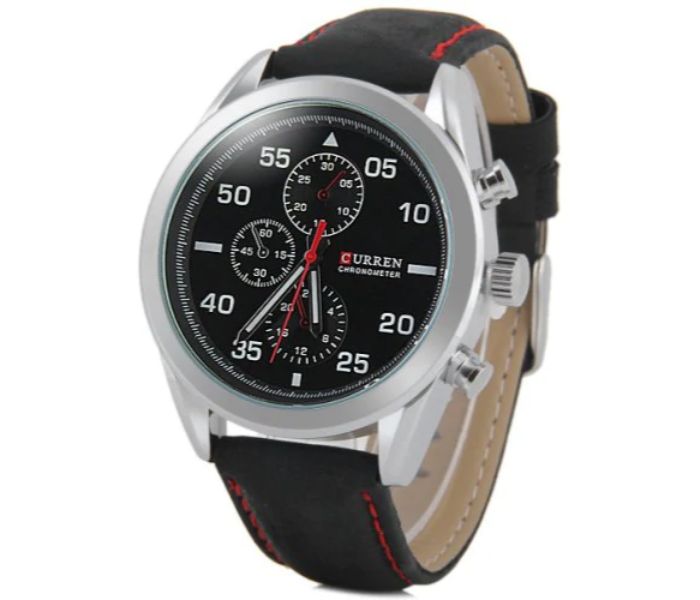 Curren 8156 Leather Strap Quartz Analog Watch For Men Black - Zoom Image