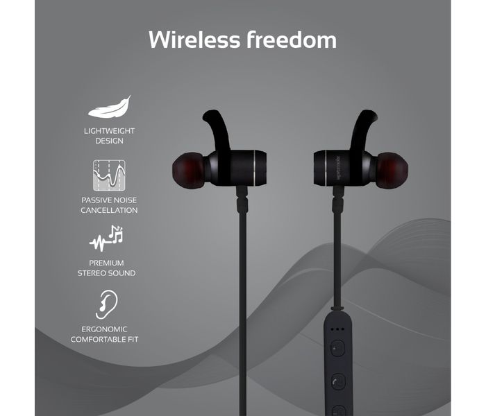 Promate Move Wireless Secure-Fit In-Ear Stereo Sporty Magnetic Earbuds, Black - Zoom Image 1