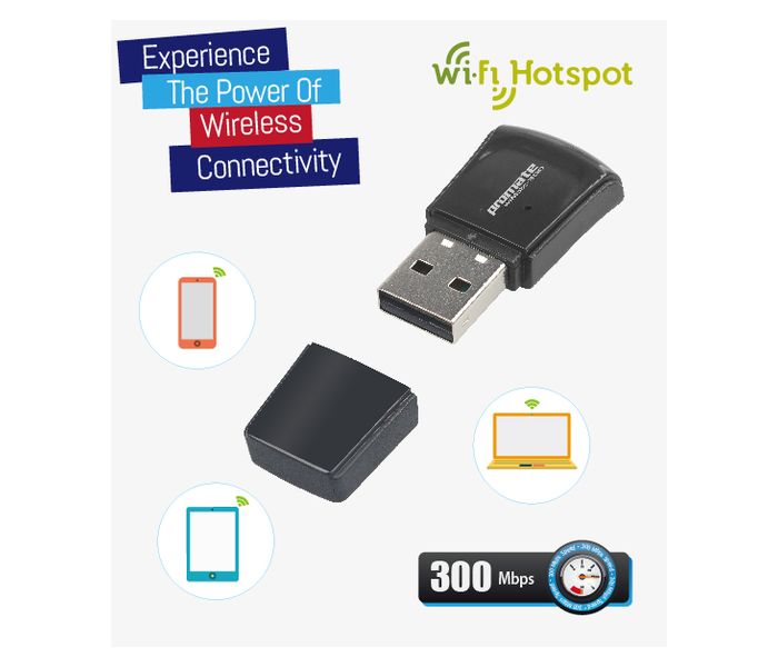 Promate Wimate-300 Ultra-Small Wireless Adapter, Black - Zoom Image 2