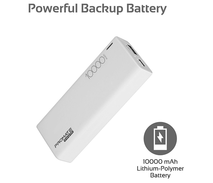 Promate ENERGI-10C 10000mAh High Capacity Lightweight Power Bank - White - Zoom Image 1