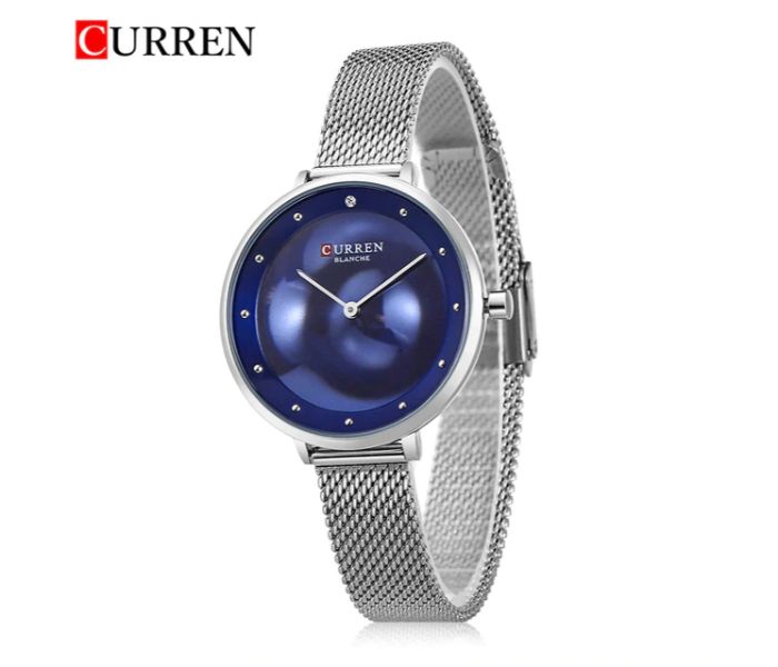 Curren 9029 Stainless Steel Analog Quartz Watch For Women Silver and Blue - Zoom Image