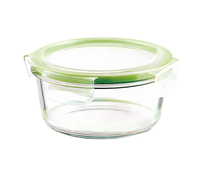 Royalford RF9502 600ml BRS Round Glass Airtight Container - Clear & Green - Zoom Image