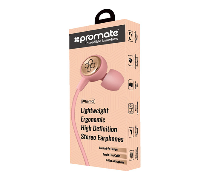 Promate Flano Lightweight Ergonomic High Definition Stereo Earphones - Pink - Zoom Image 4