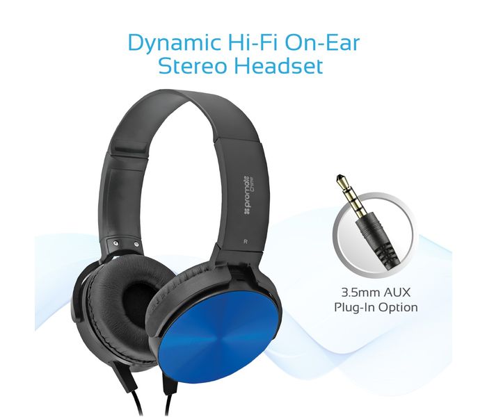 Promate Chime Rotatable Over-The-Ear Wired Stereo Headset with Built-In Mic, Blue - Zoom Image 1