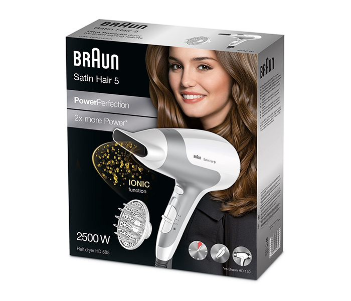 Braun HD-585 2500W Satin Hair 5 Hair Dryer with Diffuser, White & Grey - Zoom Image 2