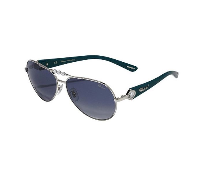 Chopard SCH997S 579P Oval Palladium Frame & Blue Gradient Mirrored Sunglasses for Women - Zoom Image