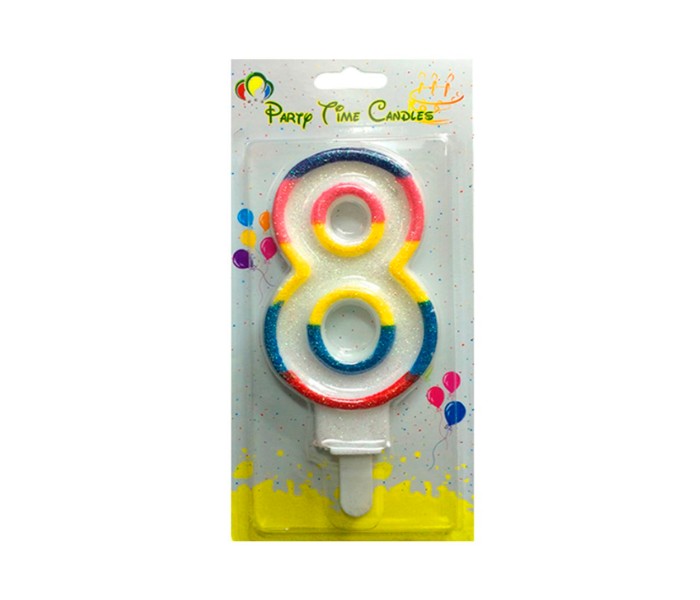 Party Time M098 Number 8 Birthday Candle Multicolor - Zoom Image