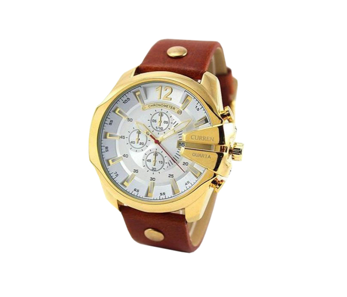 Curren 8176 Leather Band Analog Watch for Men Gold - Zoom Image 1