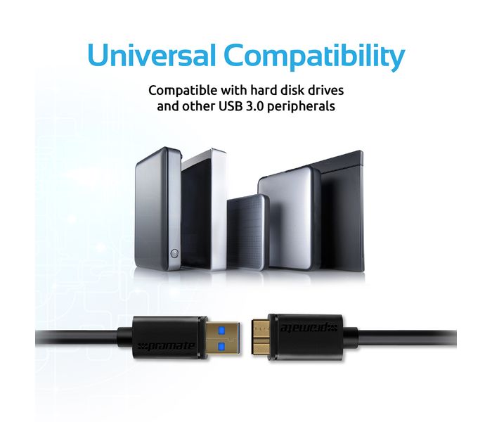 Promate Linkmate-U4 Superspeed USB 3.0 Type A Male to Micro B Male for External Hard Drives - Black - Zoom Image 6