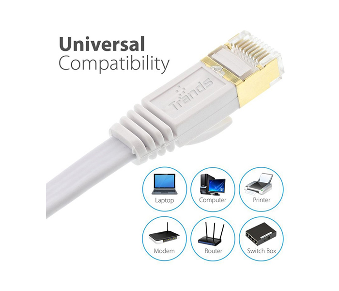 Trands TR-CA7178 CAT 7 RJ45 Male to Male Networking Flat Cable - White - Zoom Image 2