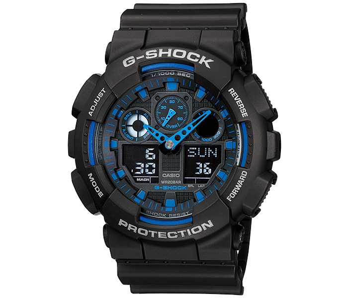 Casio G Shock GA-100-1A2DR Mens Analog and Digital Watch Black and Blue - Zoom Image