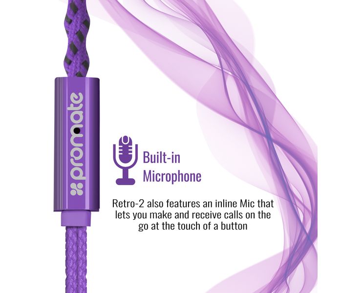 Promate Retro-2 Universal Wristband Style Stereo Earphones, Purple - Zoom Image 2