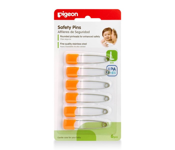 Pigeon N11583526A 6 Piece Large Safety Pins Silver and Orange - Zoom Image