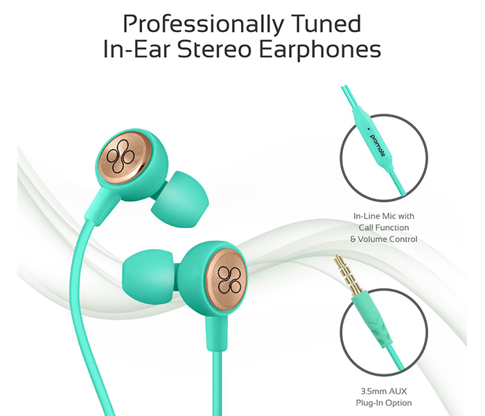 Promate Flano Lightweight Ergonomic High Definition Stereo Earphones - Green - Zoom Image 1