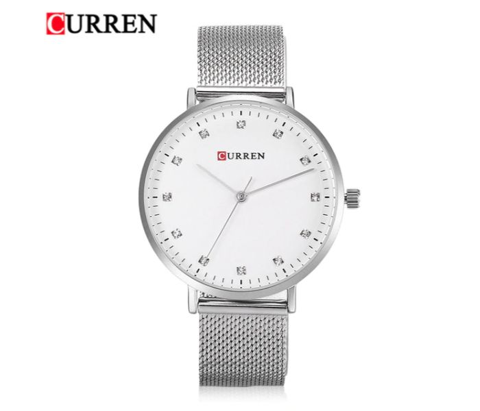 Curren 9023 Stainless Steel Analog Quartz Watch For Women Silver And White - Zoom Image