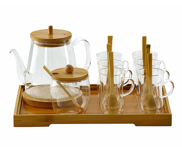 Royalford RF9326 18 Pieces Glass Tea Set with Wooden Stand - Zoom Image 2