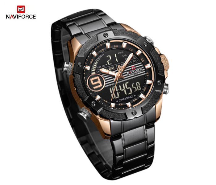 Naviforce 9146 Men Analog-Digital Stainless Steel Starp Watch - Gold - Zoom Image 2