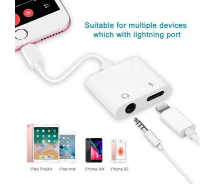 2 in 1 Lightning Adapter with 3.5 mm Headphone Jack LAC21 White - Zoom Image 1