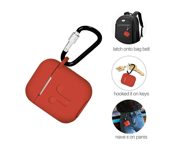 Airpod Thick Silicone Shockproof Case Cover with Hanging Clip - Red - Zoom Image 1