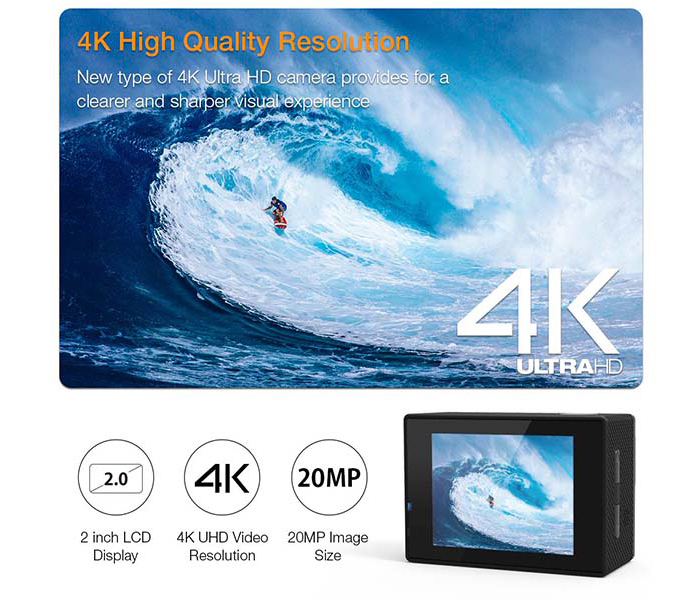 Apeman A80R 4K 20MP Wi-Fi Ultra HD 40M Underwater Waterproof Action Camera with Remote - Black - Zoom Image 1