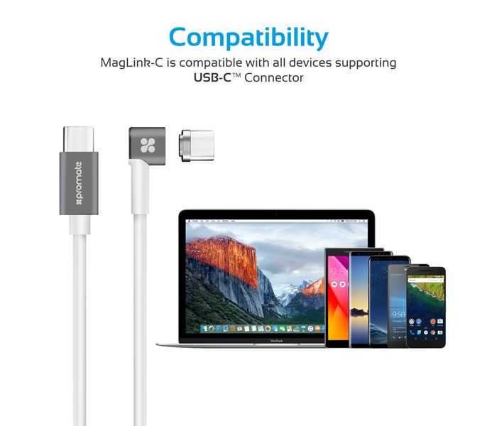 Promate MagLink-C USB-C to USB-C Magnetic Break Safe Charging Cable with Power Delivery - White - Zoom Image 7