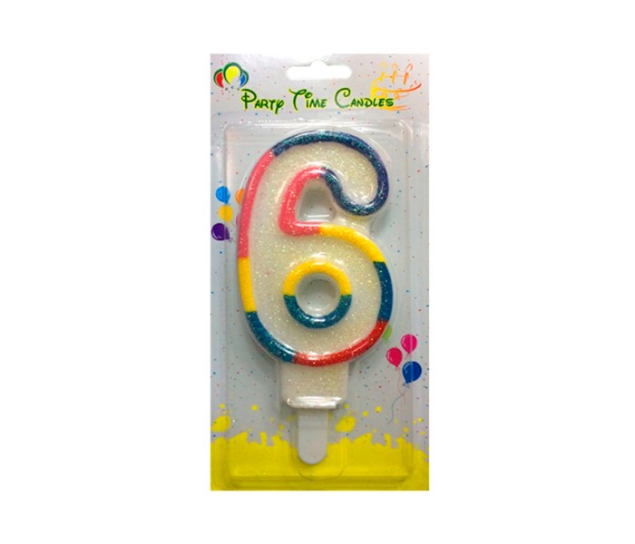 Party Time M098 Number 6 Birthday Candle Multicolor - Zoom Image