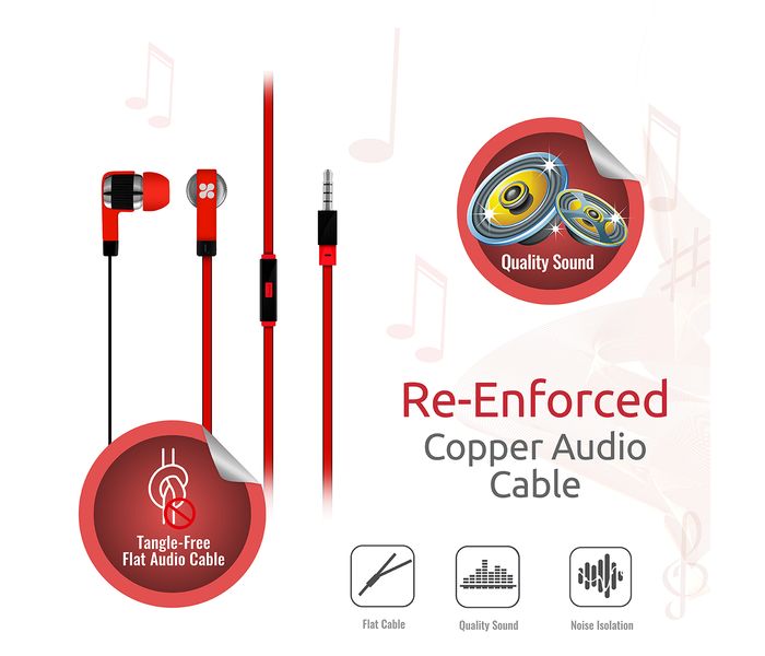 Promate Swish Universal Trendy Stereo Earphone with Noise Isolation, Red - Zoom Image 3