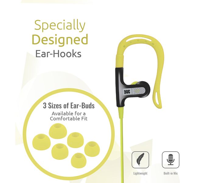 Promate Glitzy Premium In Ear Noise Isolating Earhook Over-Ear Headphones, Yellow - Zoom Image 2