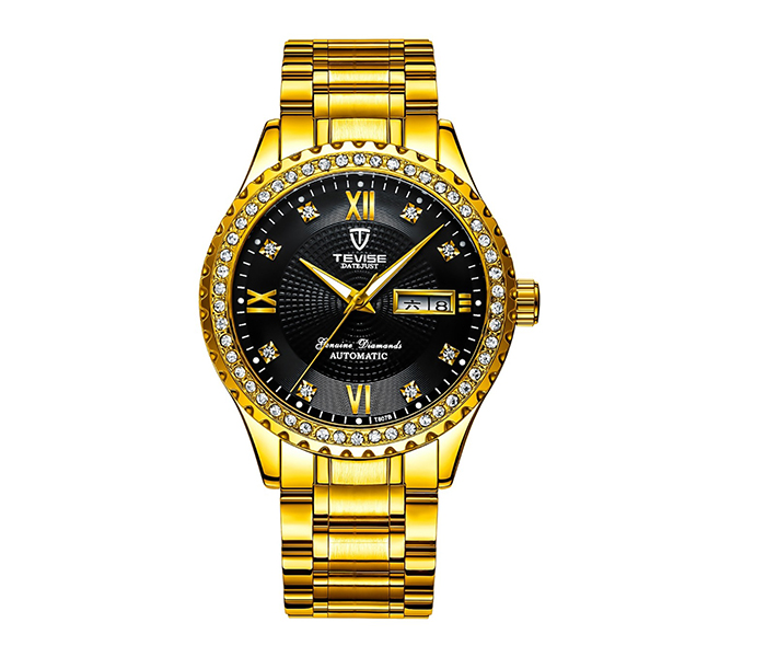 Tevise T807B Men's Business Automatic Watch - Gold & Black - Zoom Image