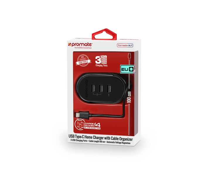 Promate Tonardo-3LT.UK Heavy Duty Home Charger with Lightning Connector, Black - Zoom Image 6