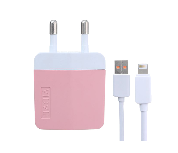 Vidvie PLE-203 2.4A 2 Pin Adapter with Micro Cable for Apple iPhone - 1 Meter, Pink - Zoom Image 3