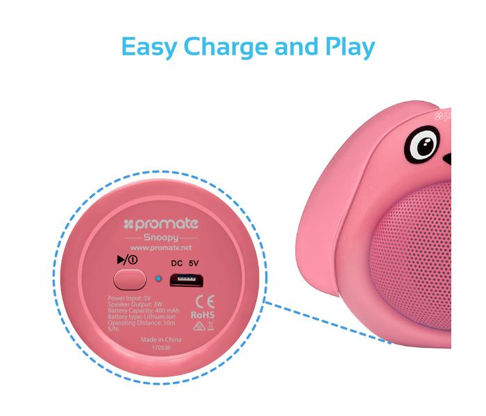 Promate Snoopy Mini High-Definition Wireless Dog Speaker - Pink - Zoom Image 4