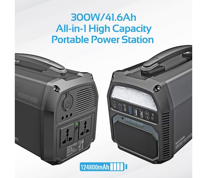 Promate Safarimate 300W 41.6Ah All in 1 High Capacity Portable Power Station, Black - Zoom Image 1