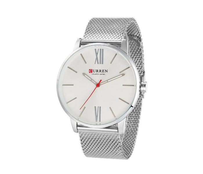 Curren 8238 Ultra Thin Dial Quartz Watch For Men Silver and White - Zoom Image 1