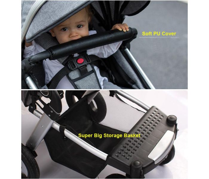 Foldable 2 In 1 Baby Stroller Newborn Carriage AR-134-1 Silver - Zoom Image 3