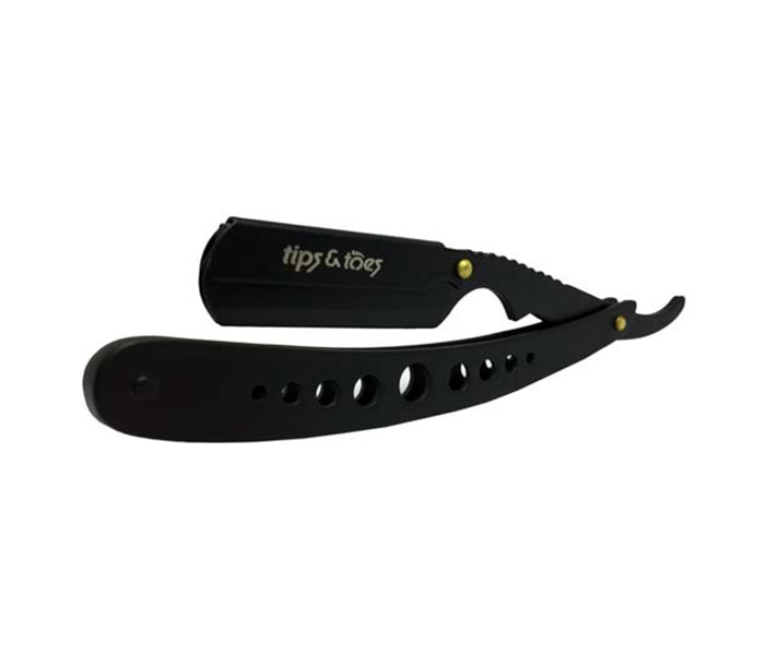 Tips & Toes TT-691BLK Stainless Steel Black Handle Professional Straight Razor for Classic Shaving, Black - Zoom Image 1