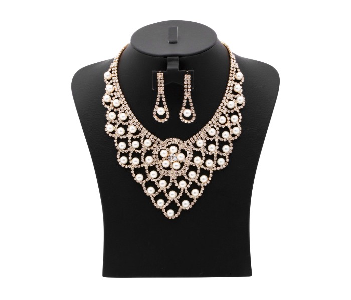 Kavani Pearl Drop Stone Necklace Set 32930 White and Gold - Zoom Image 1