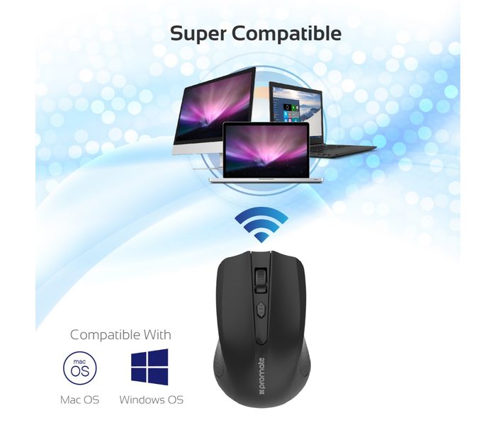 Promate Clix-8 2.4GHz Wireless Ergonomic Optical Mouse, Black - Zoom Image 7