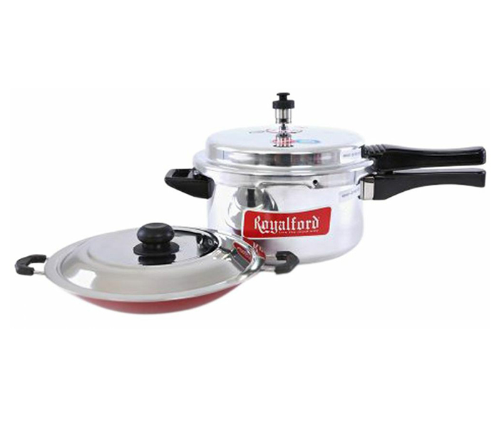 Royalford RF6911 5 Litre Pressure Cooker & Appachatty - Set of 2, Silver - Zoom Image 4