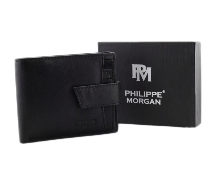 Philippe Morgan PM004 Men Leather Bifold Wallet Black - Zoom Image 1