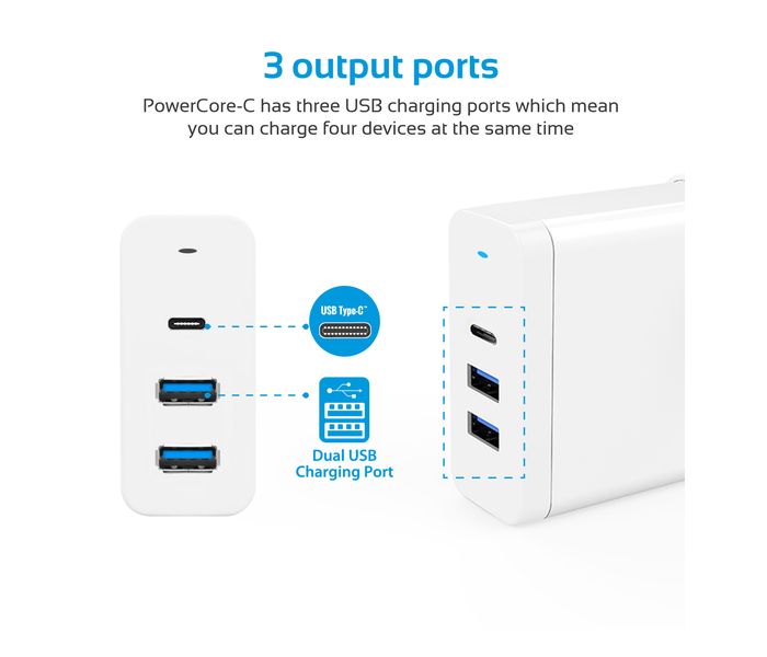 Promate PowerCore-C 60W Multi Regional Plug USB C Wall Adapter with Power Delivery, White - Zoom Image 6