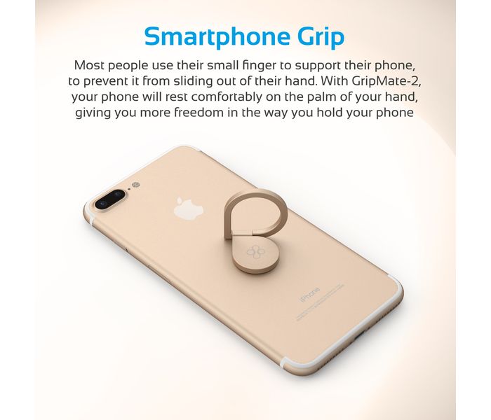 Promate GripMate-2 Ultra Slim Universal Multifunctional Mobile Grip Finger Ring Stand with Secure KickStand, Gold - Zoom Image 2