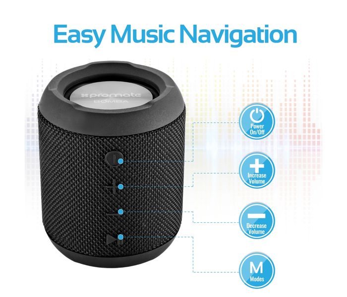 Promate Bomba Portable Wireless Speaker with Handsfree for Outdoor & Indoor - Black - Zoom Image 1