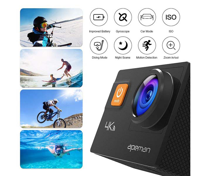 Apeman A80R 4K 20MP Wi-Fi Ultra HD 40M Underwater Waterproof Action Camera with Remote - Black - Zoom Image 4