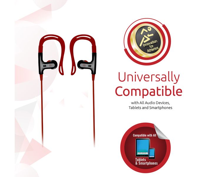 Promate Glitzy Premium In Ear Noise Isolating Earhook Over-Ear Headphones, Red - Zoom Image 4