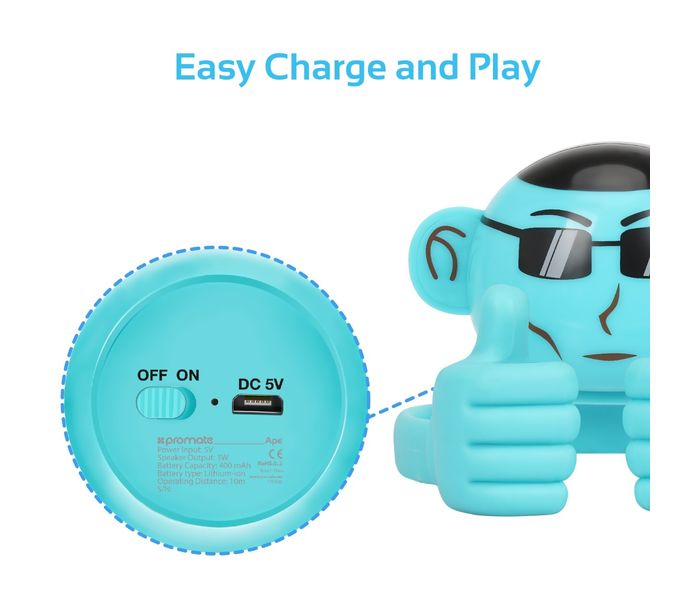 Promate Ape Mini High Definition Wireless Monkey Speaker With Smartphone Stand - Blue - Zoom Image 4