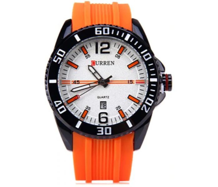 Curren 8178 Analog Quartz Watch For Men Orange And White - Zoom Image 2