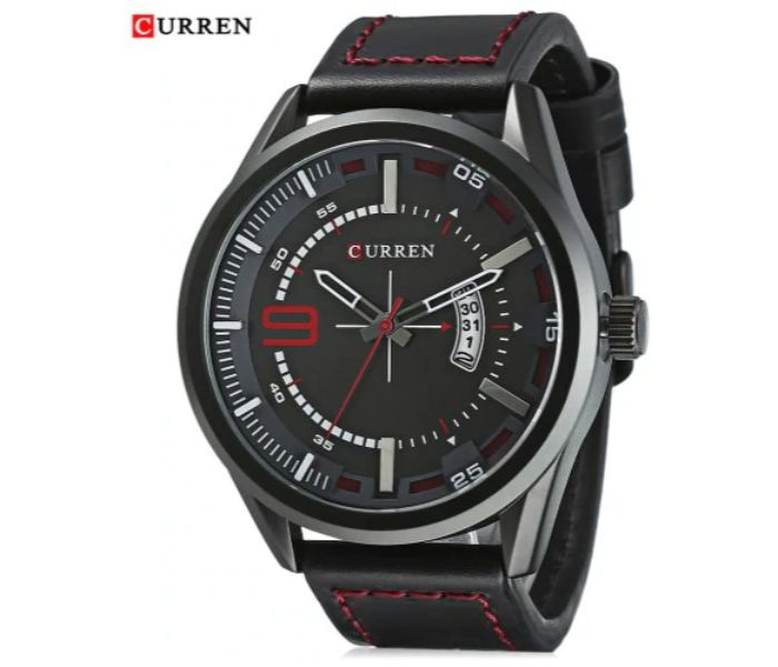 Curren 8295 Analog Quartz Watch For Men Black And Red - Zoom Image